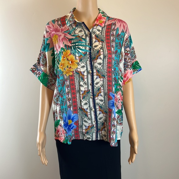 Johnny Was Floral Clover Button Down Boho Top Blouse - Picture 8 of 13